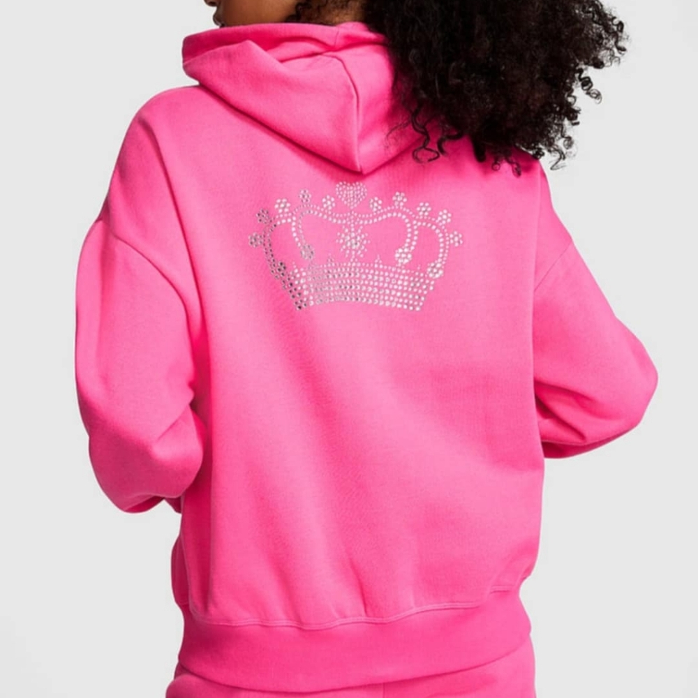 PINK VS Limited Edition Carmine Rose Bling Full zip Hoodie size XL NWT